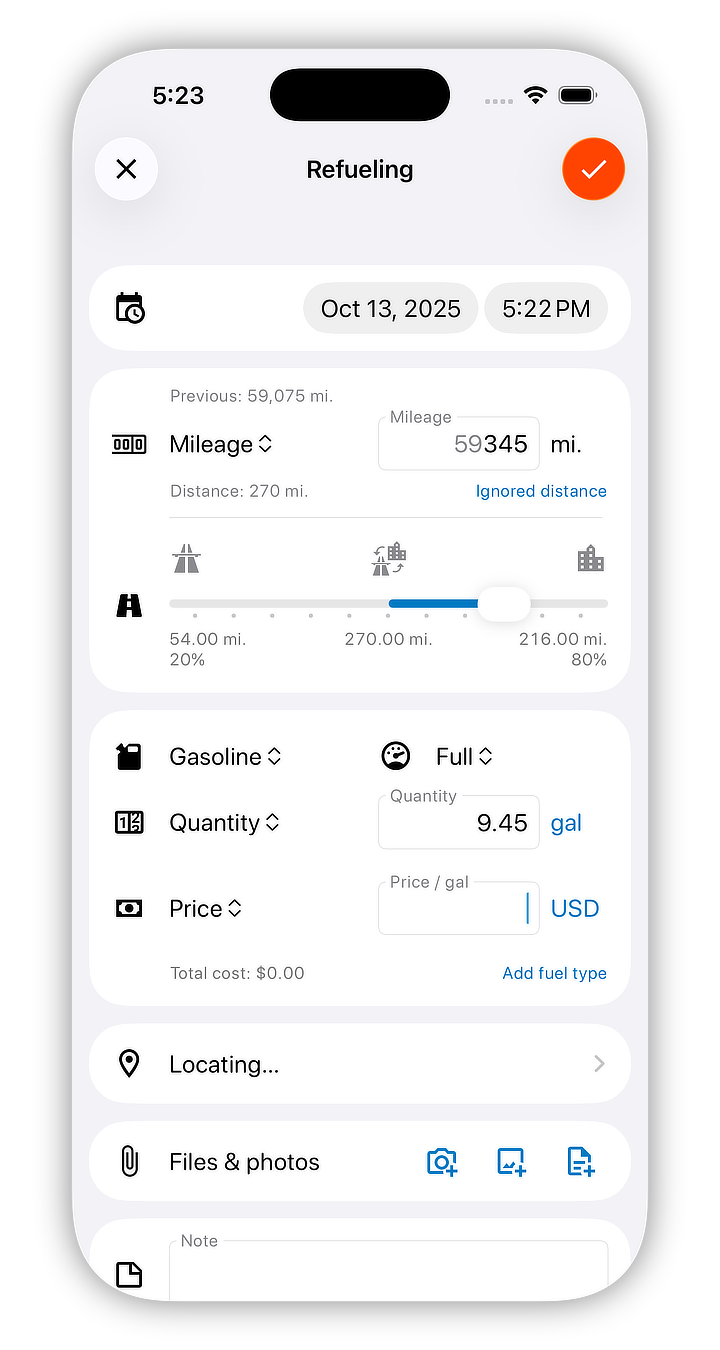 Fuel log screenshot