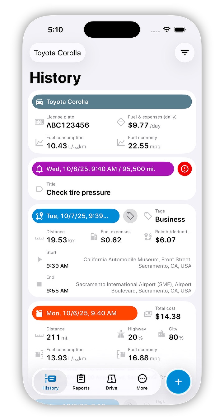 History screen screenshot